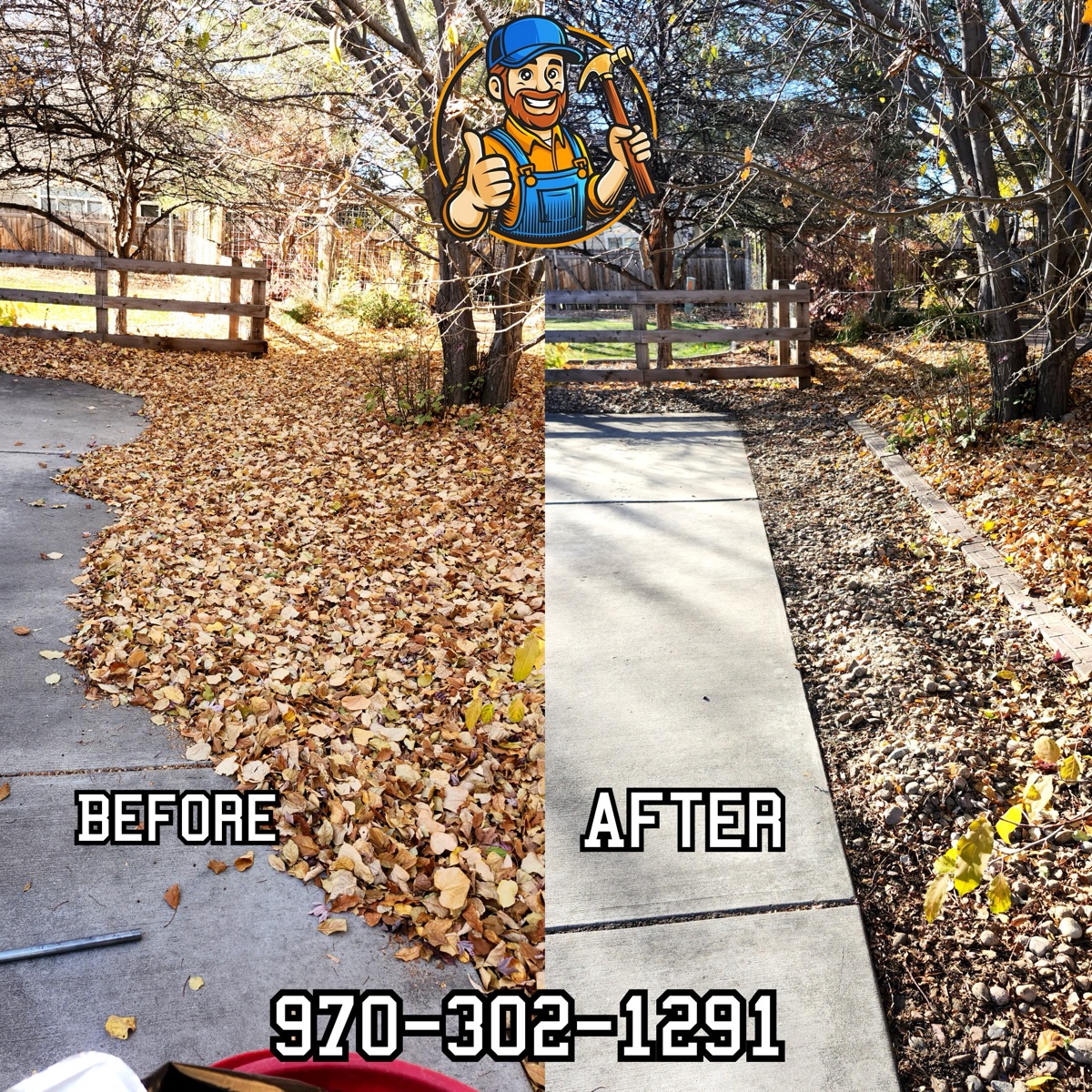 Fall leaf and yard cleanup leaving a clean, tidy lawn by All About Home Services in Northern Colorado